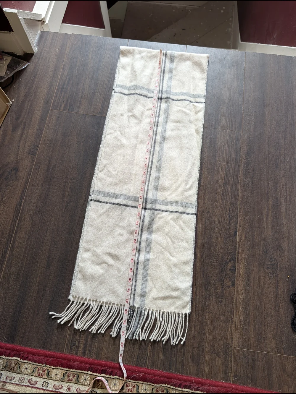 Baby Alpaca Made In Peru Cream White Plaid Nova Check Fringe Scarf W Tags
